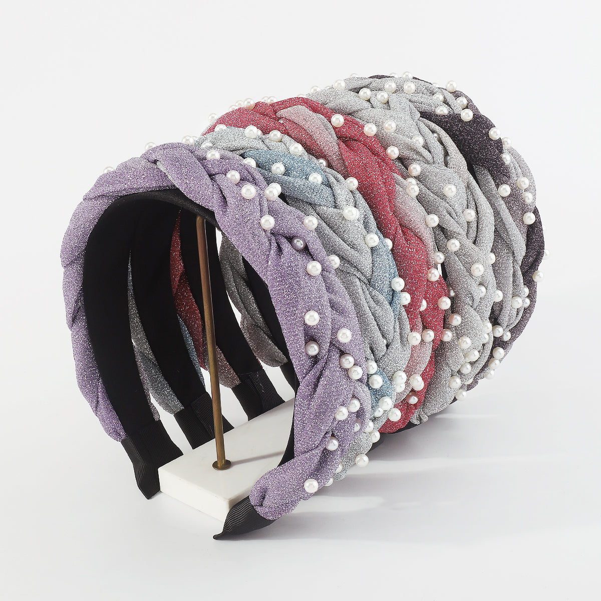 F5688 Shiny Metallic Braids w/Pearl Headbands