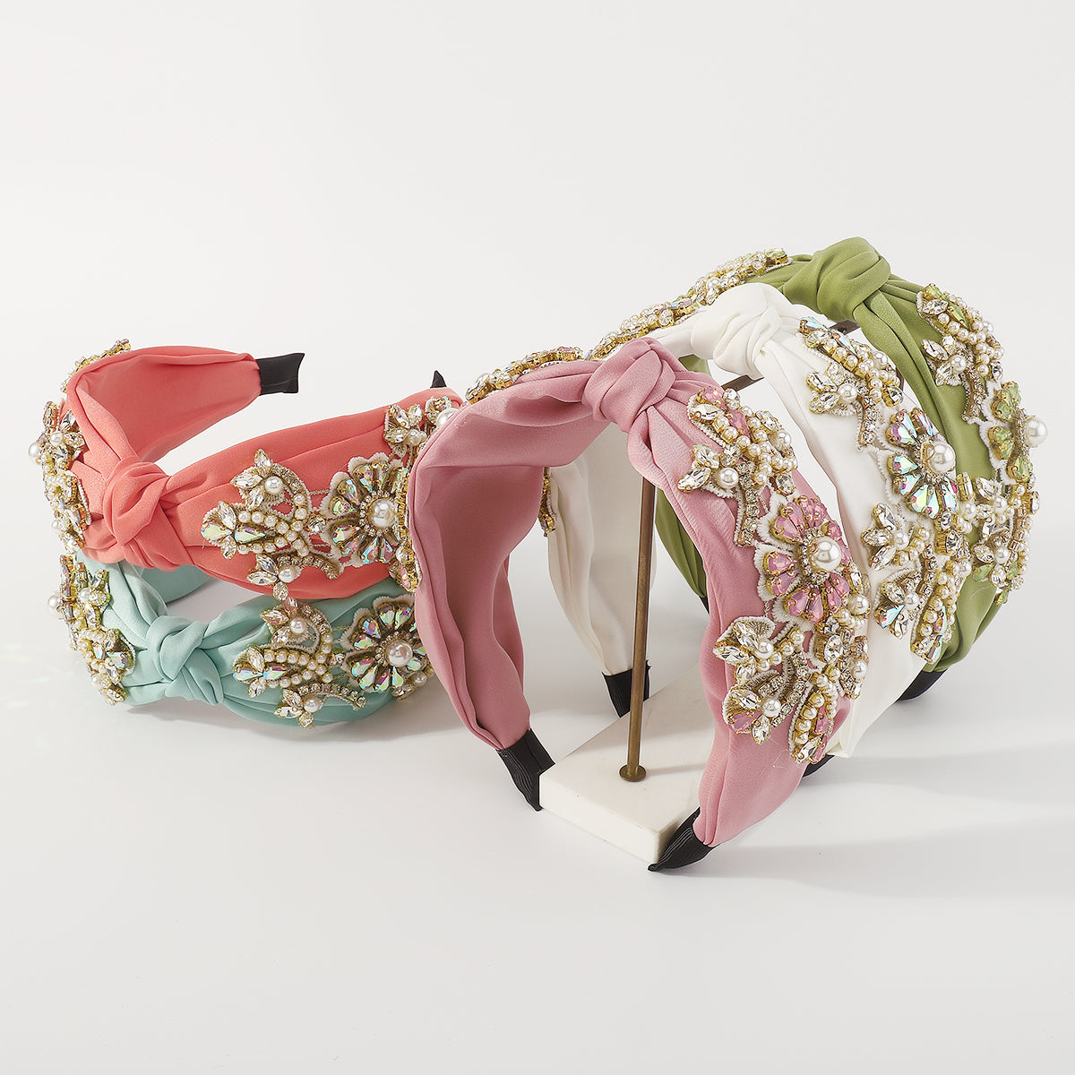 F5750 Luxury Rhinestone Pearl Top Knotted Headband