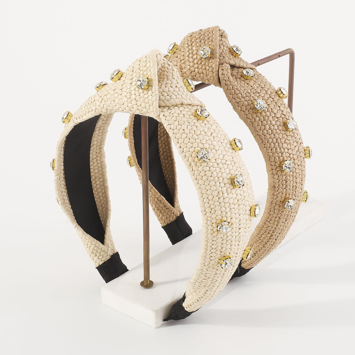 F5792 Raffia Rhinestone Topknot Headbands