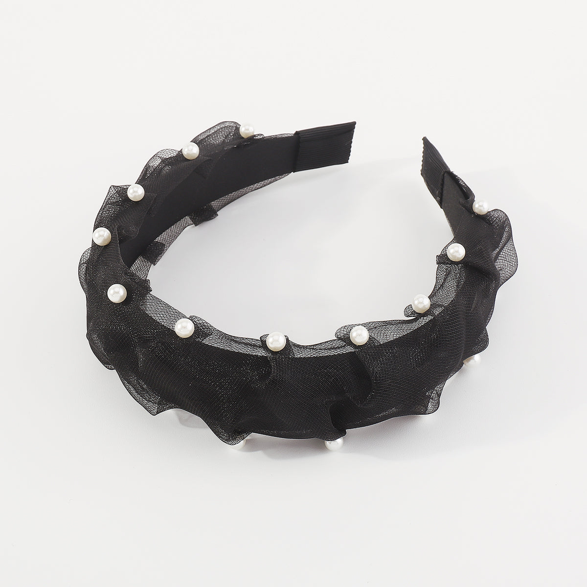 F5890 Lightweight Ruched Mesh Pearl Headband