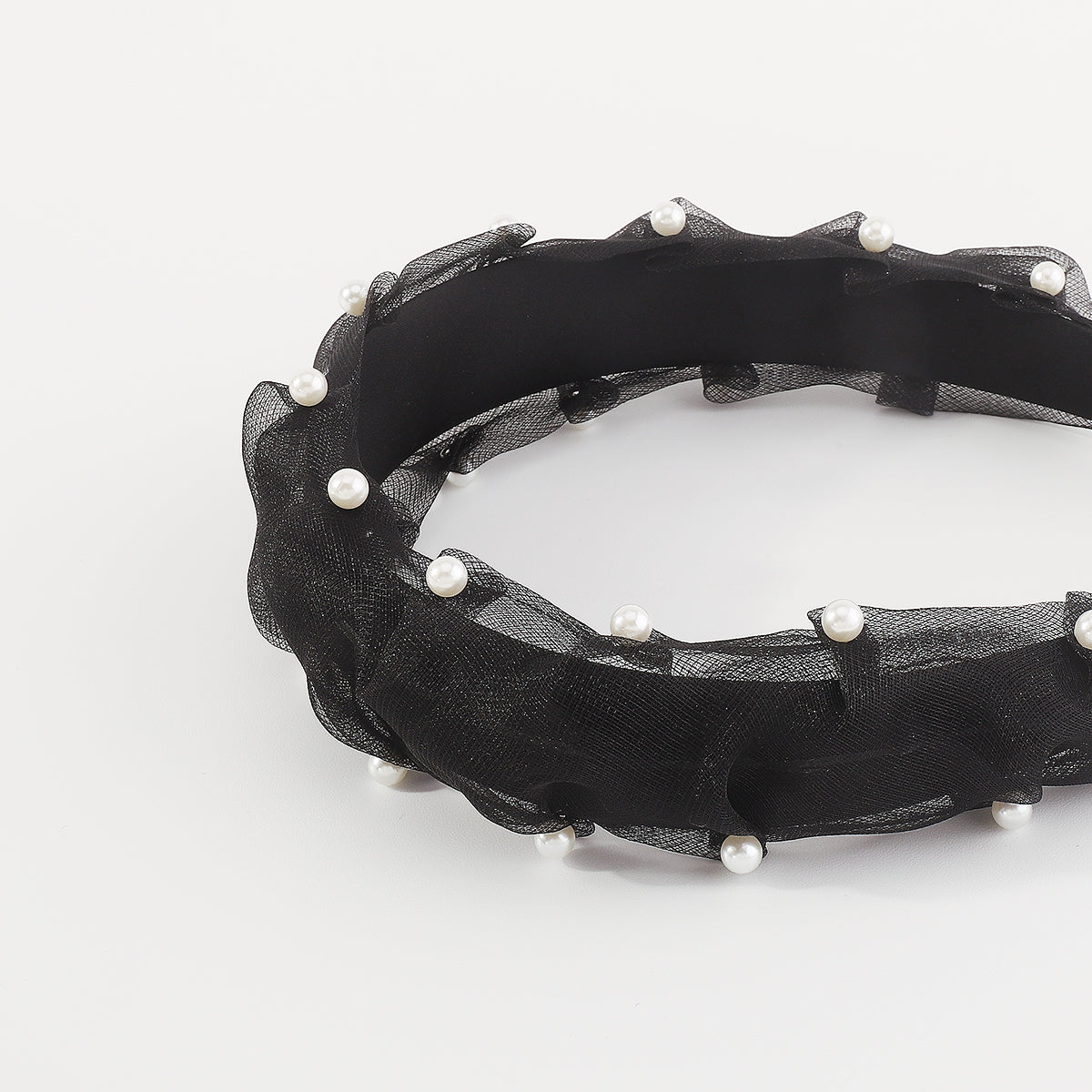 F5890 Lightweight Ruched Mesh Pearl Headband