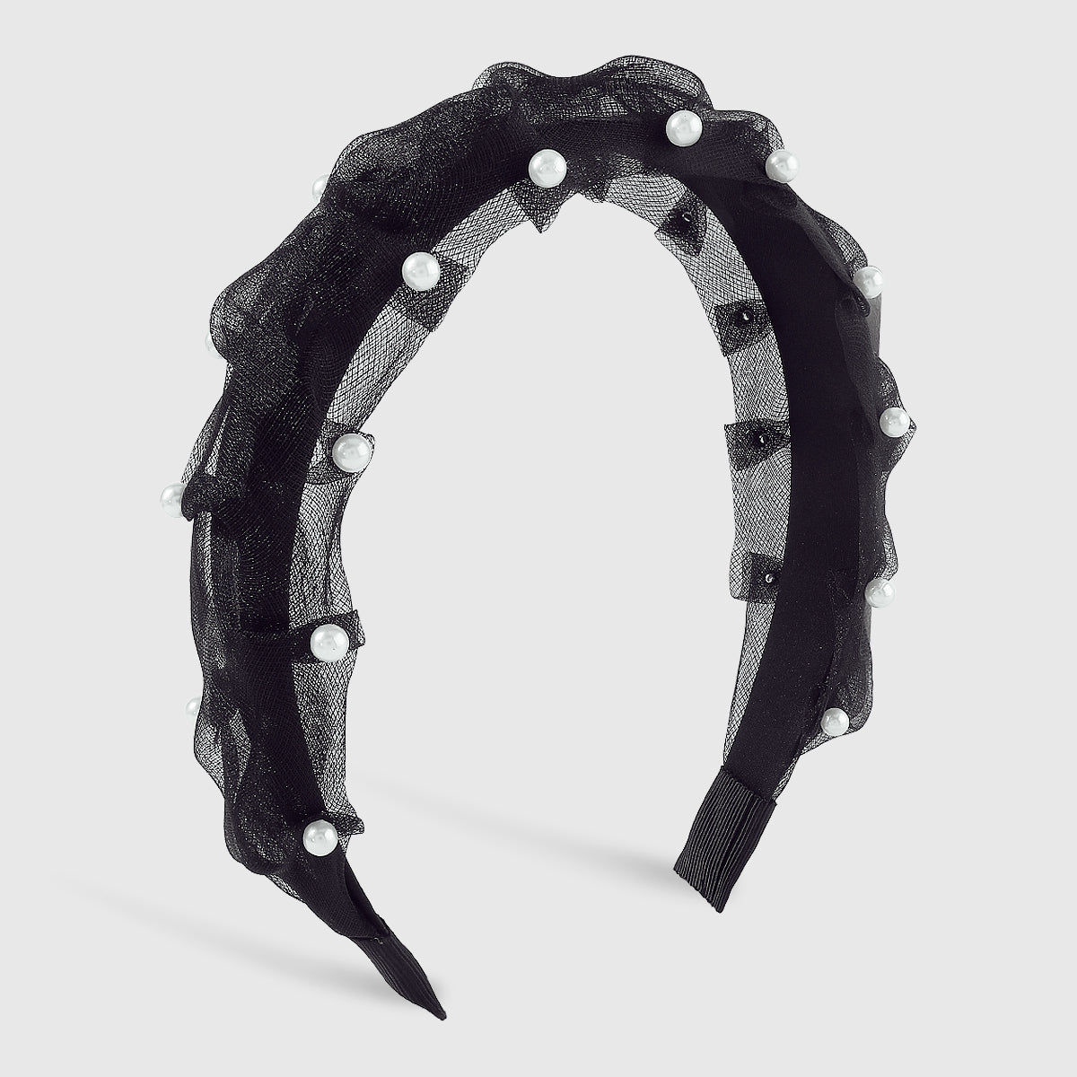 F5890 Lightweight Ruched Mesh Pearl Headband
