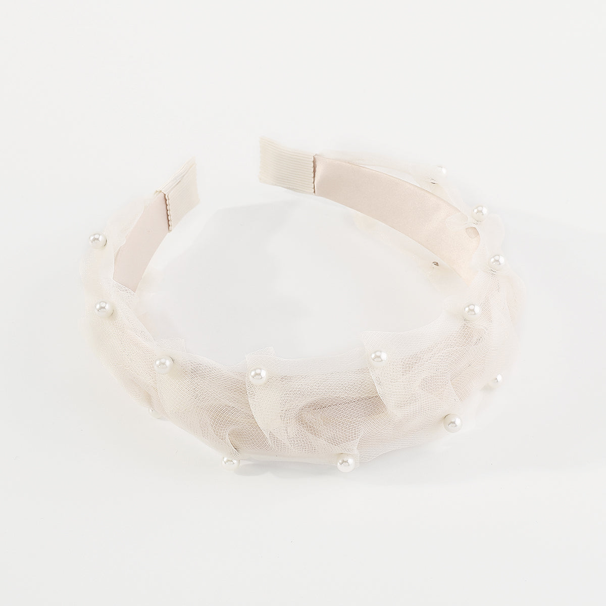F5890 Lightweight Ruched Mesh Pearl Headband