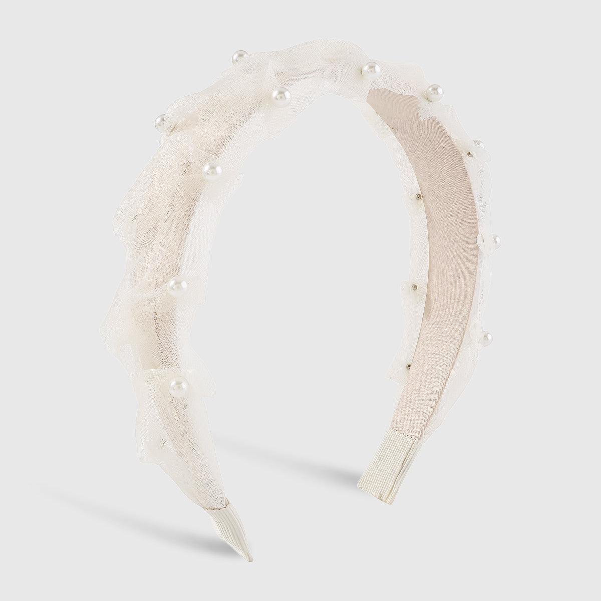 F5890 Lightweight Ruched Mesh Pearl Headband