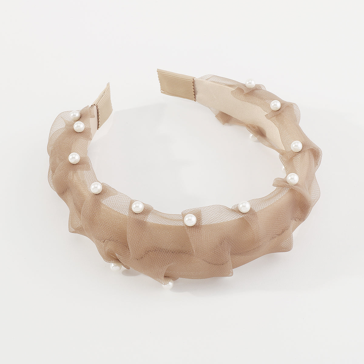 F5890 Lightweight Ruched Mesh Pearl Headband