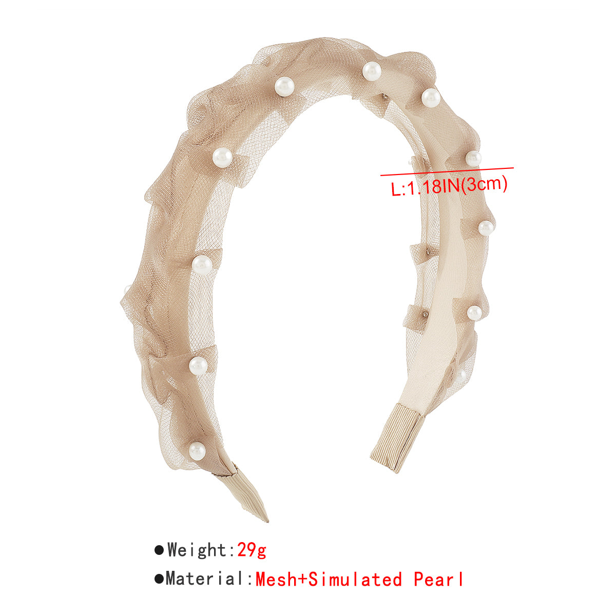 F5890 Lightweight Ruched Mesh Pearl Headband