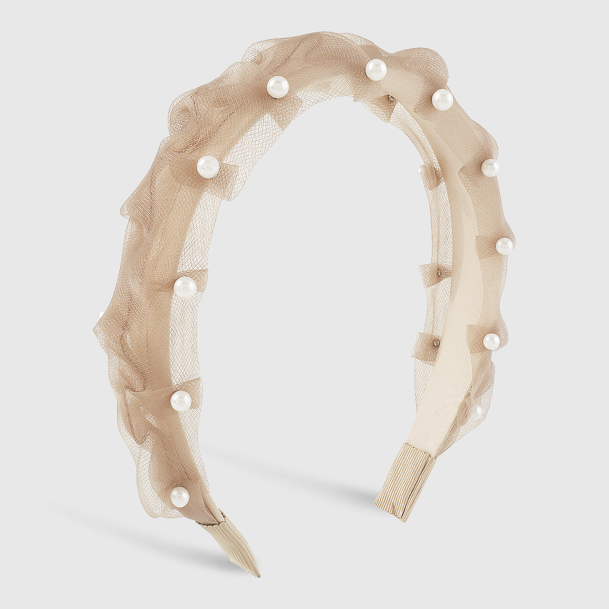F5890 Lightweight Ruched Mesh Pearl Headband