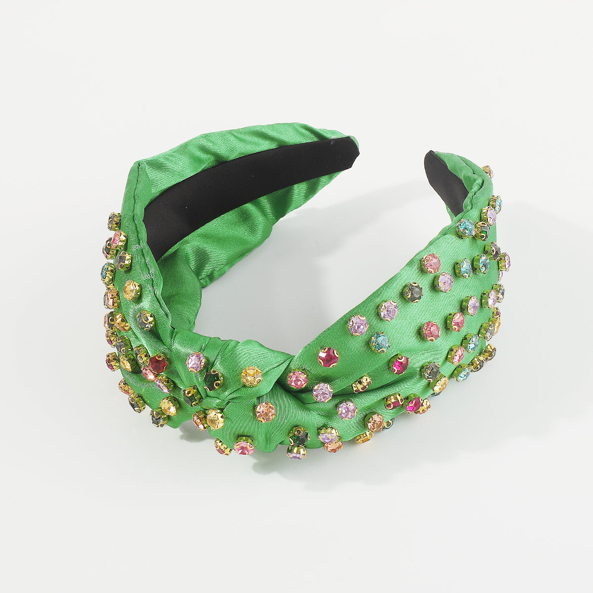 F5897 Satin Fabric Rainbow Crystal Topknot Headband