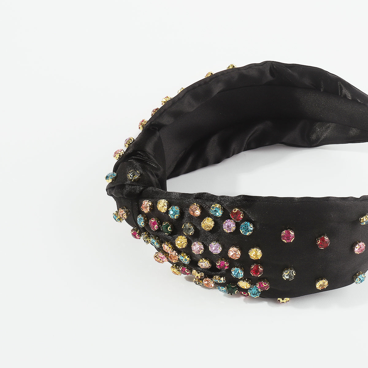F5897 Satin Fabric Rainbow Crystal Topknot Headband