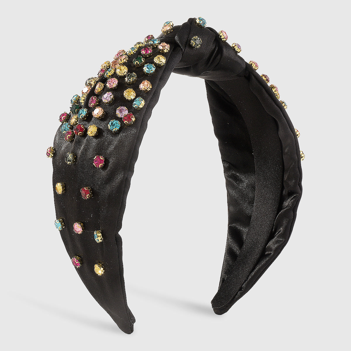 F5897 Satin Fabric Rainbow Crystal Topknot Headband