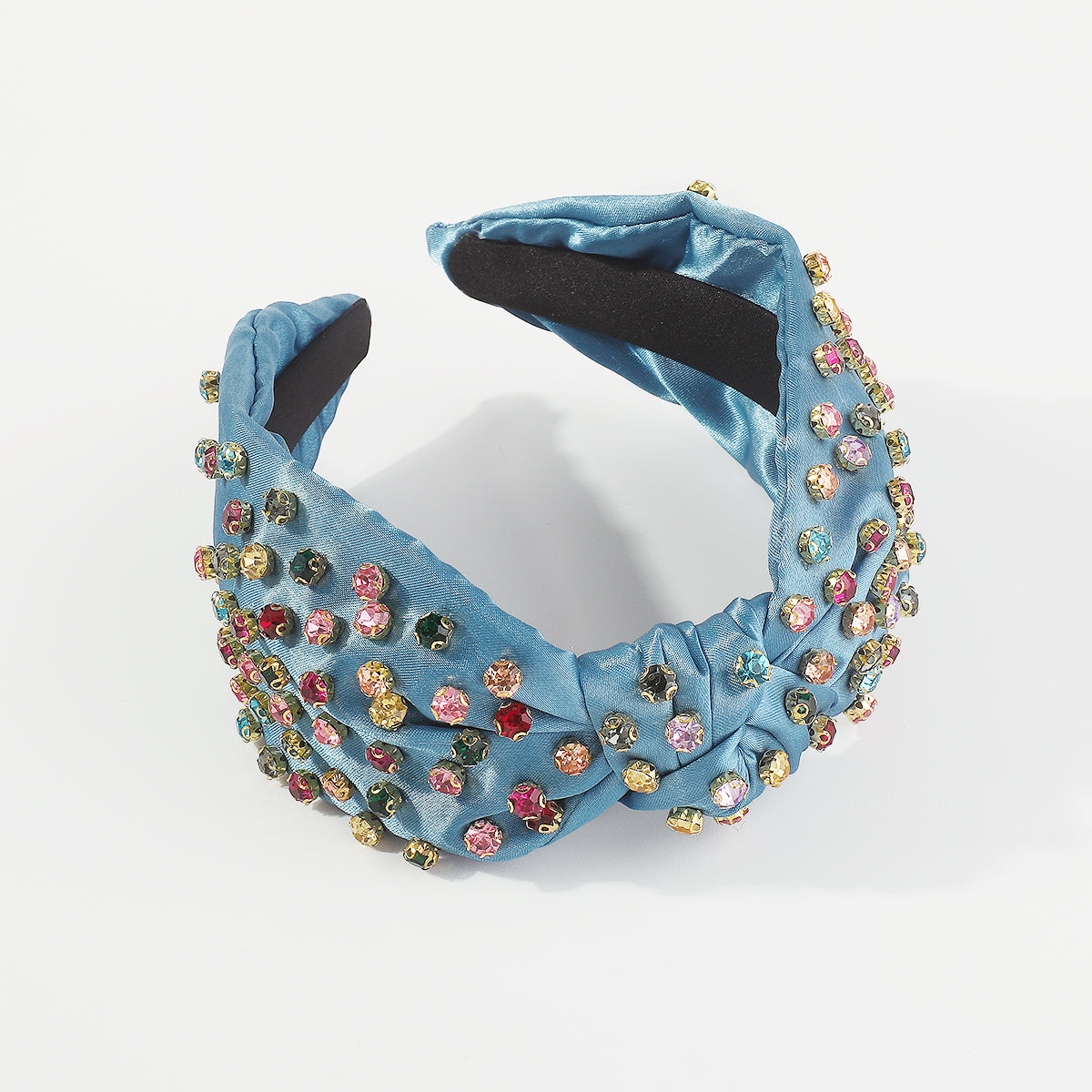 F5897 Satin Fabric Rainbow Crystal Topknot Headband