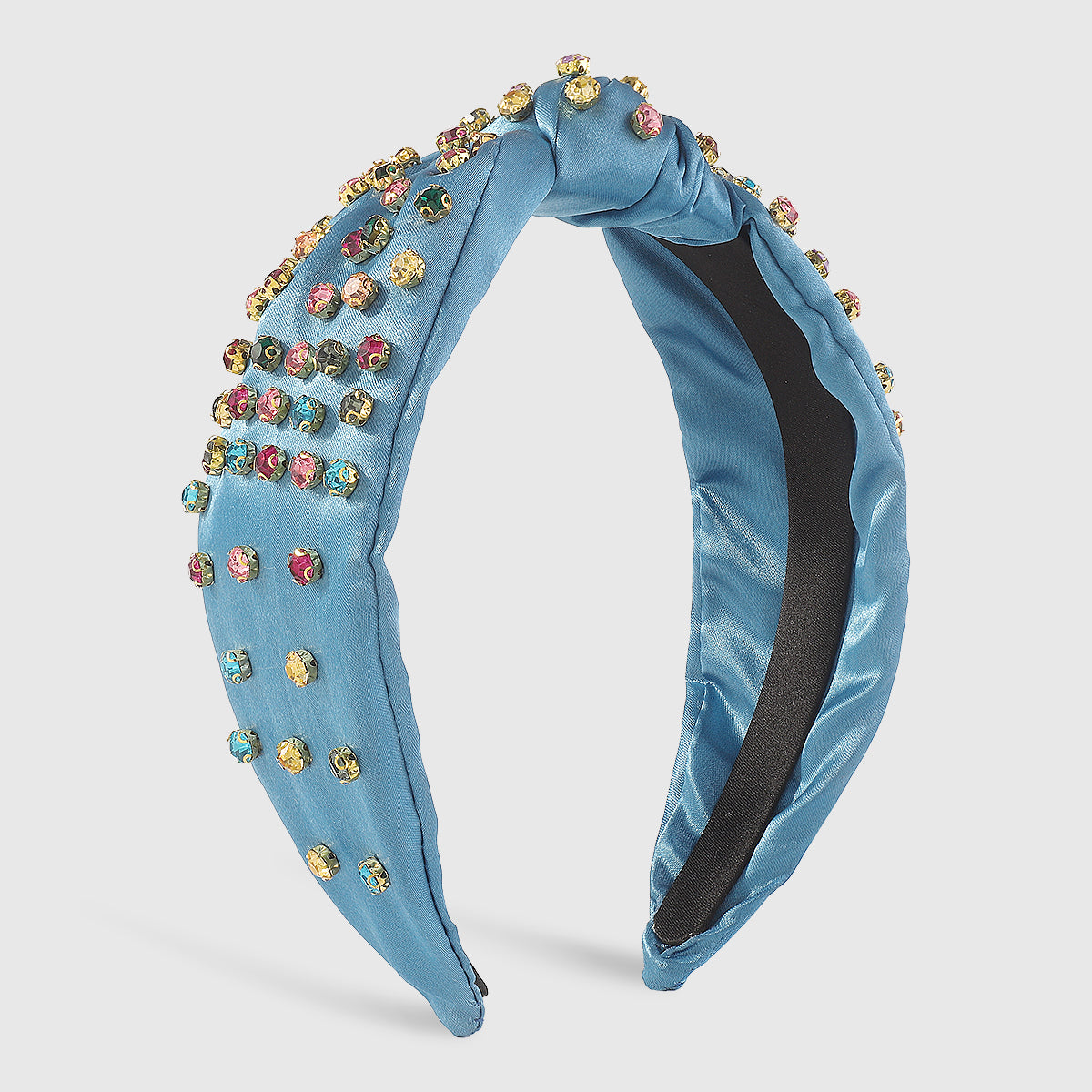 F5897 Satin Fabric Rainbow Crystal Topknot Headband