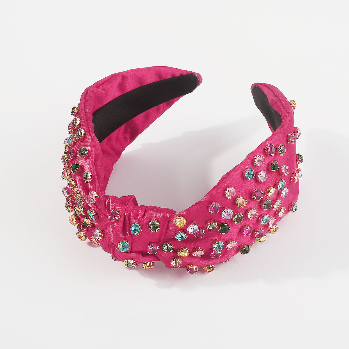 F5897 Satin Fabric Rainbow Crystal Topknot Headband