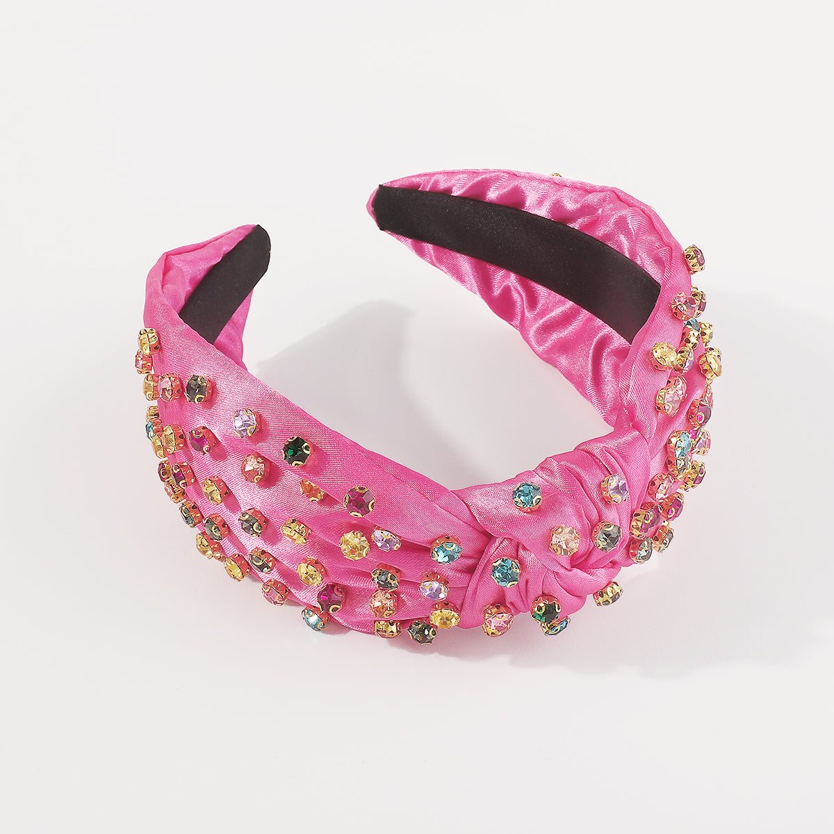 F5897 Satin Fabric Rainbow Crystal Topknot Headband