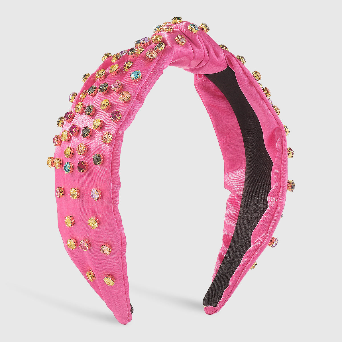F5897 Satin Fabric Rainbow Crystal Topknot Headband