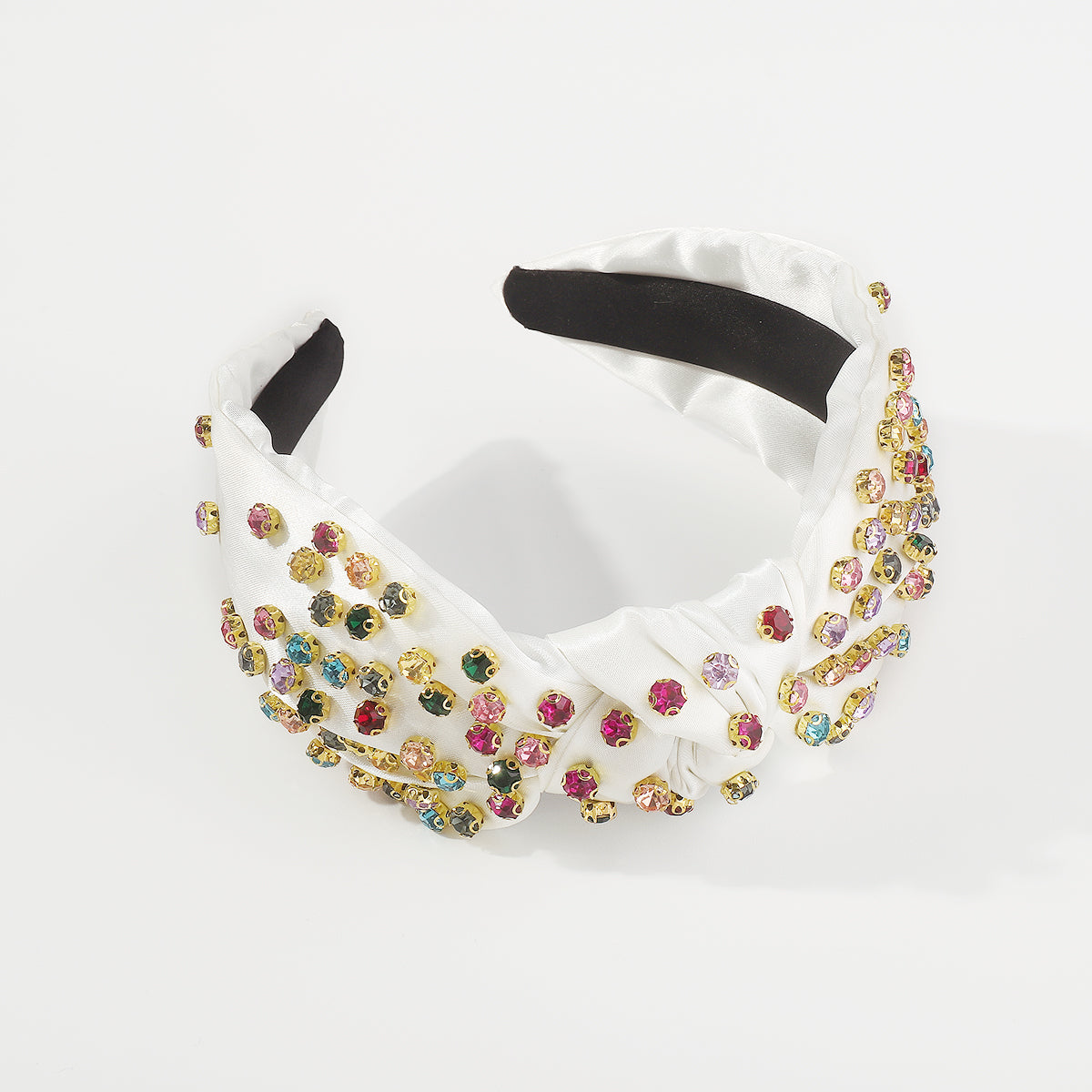 F5897 Satin Fabric Rainbow Crystal Topknot Headband