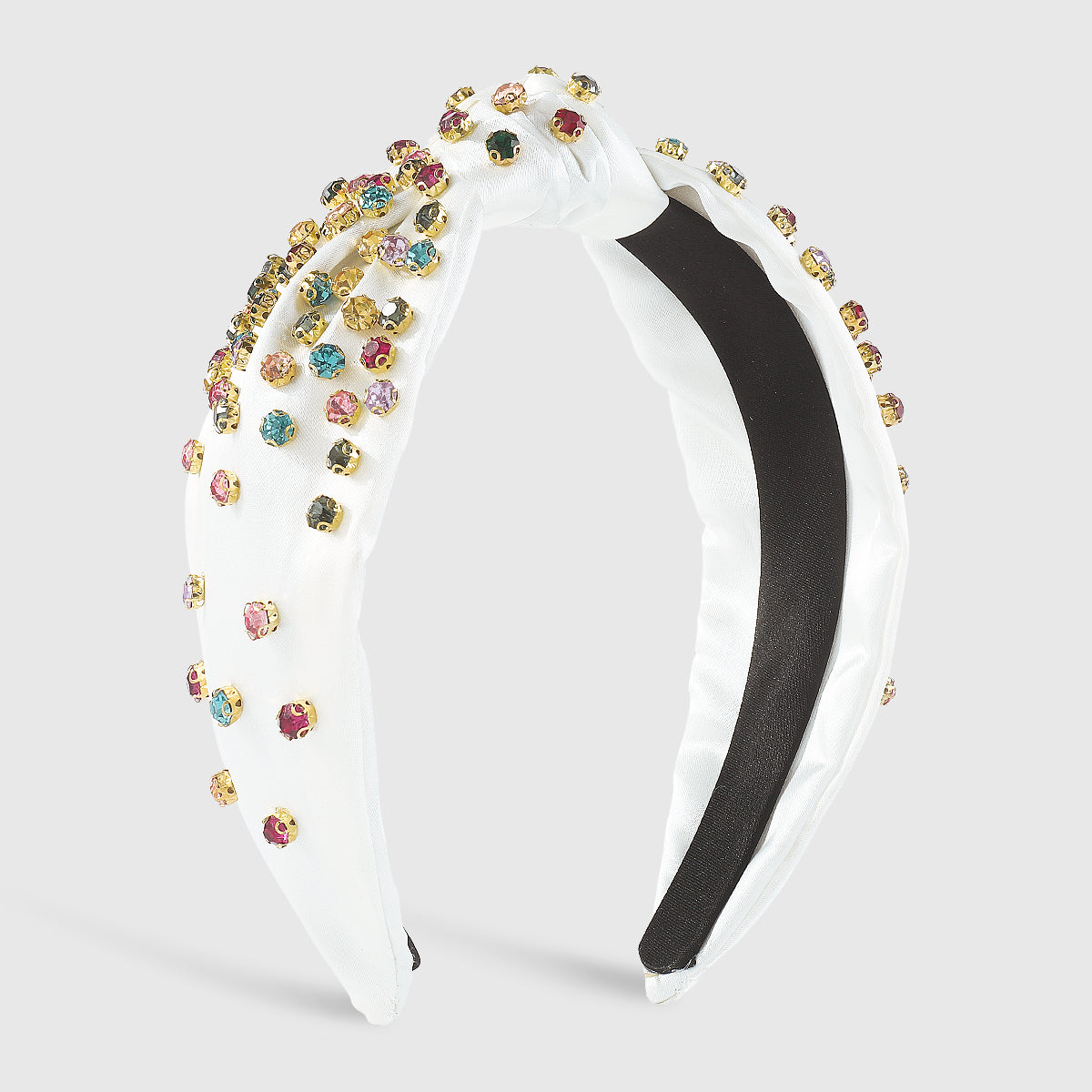 F5897 Satin Fabric Rainbow Crystal Topknot Headband