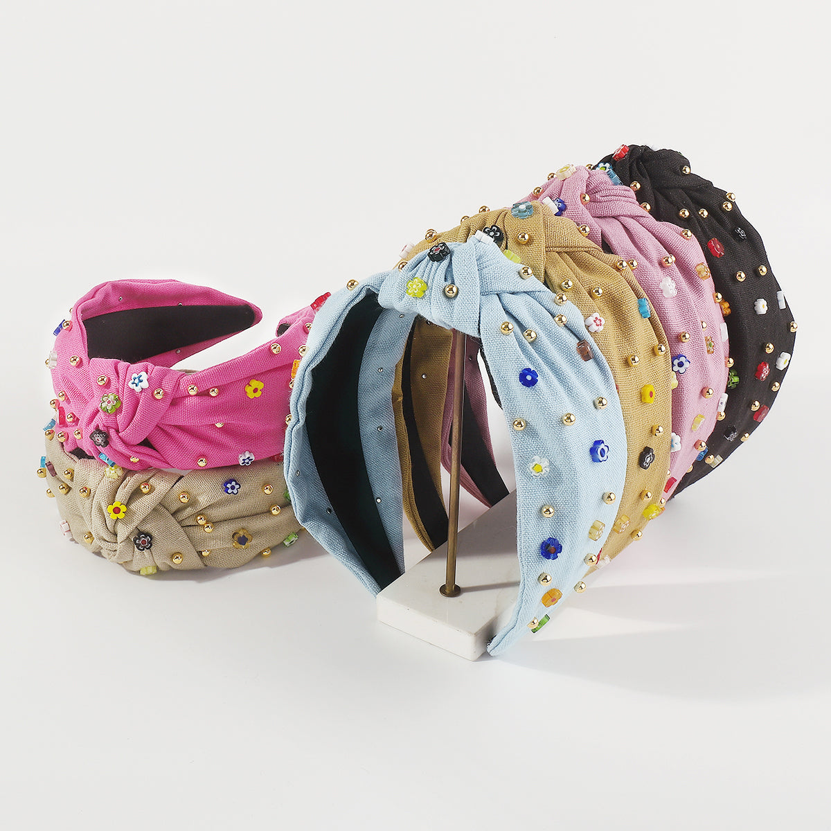 F5904 Resin Flower Gold Beads TopKnotted Headband