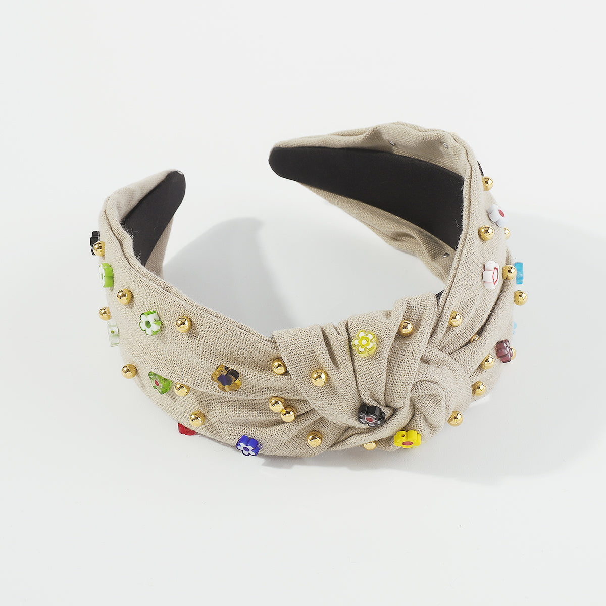 F5904 Resin Flower Gold Beads TopKnotted Headband