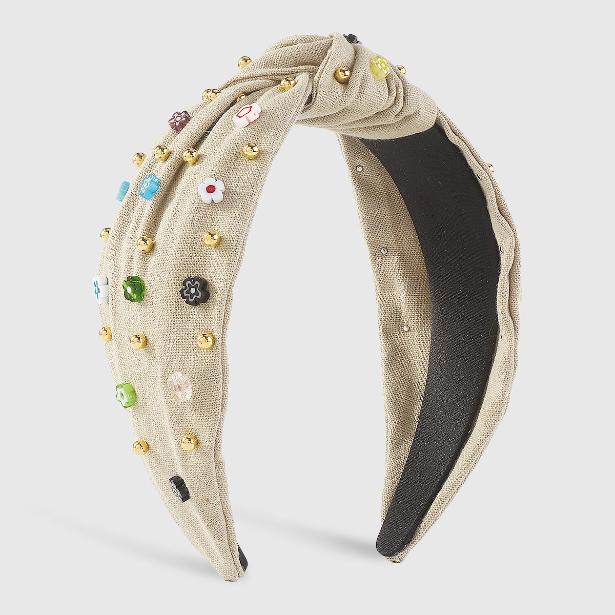 F5904 Resin Flower Gold Beads TopKnotted Headband