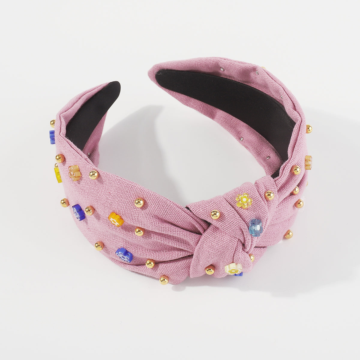 F5904 Resin Flower Gold Beads TopKnotted Headband