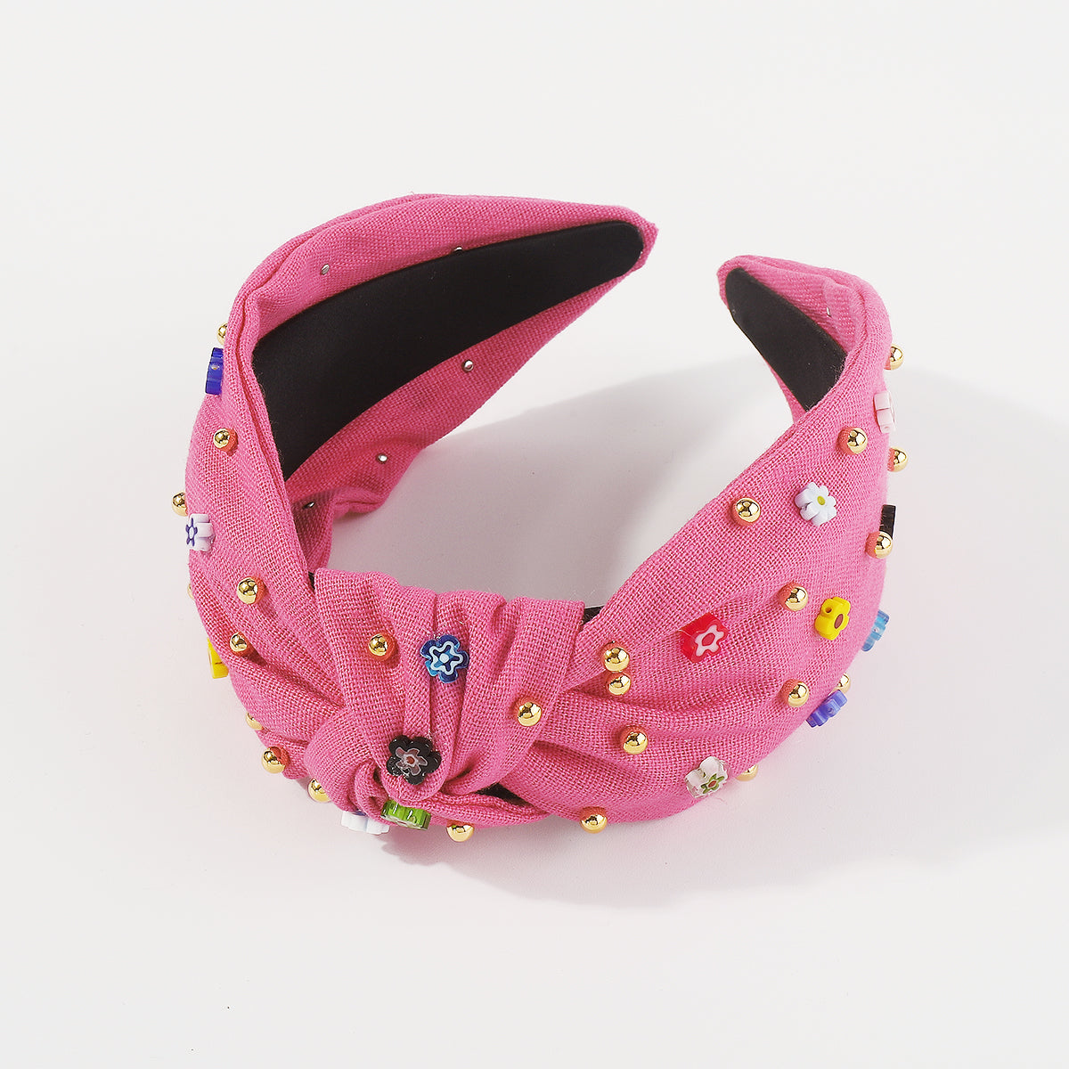 F5904 Resin Flower Gold Beads TopKnotted Headband