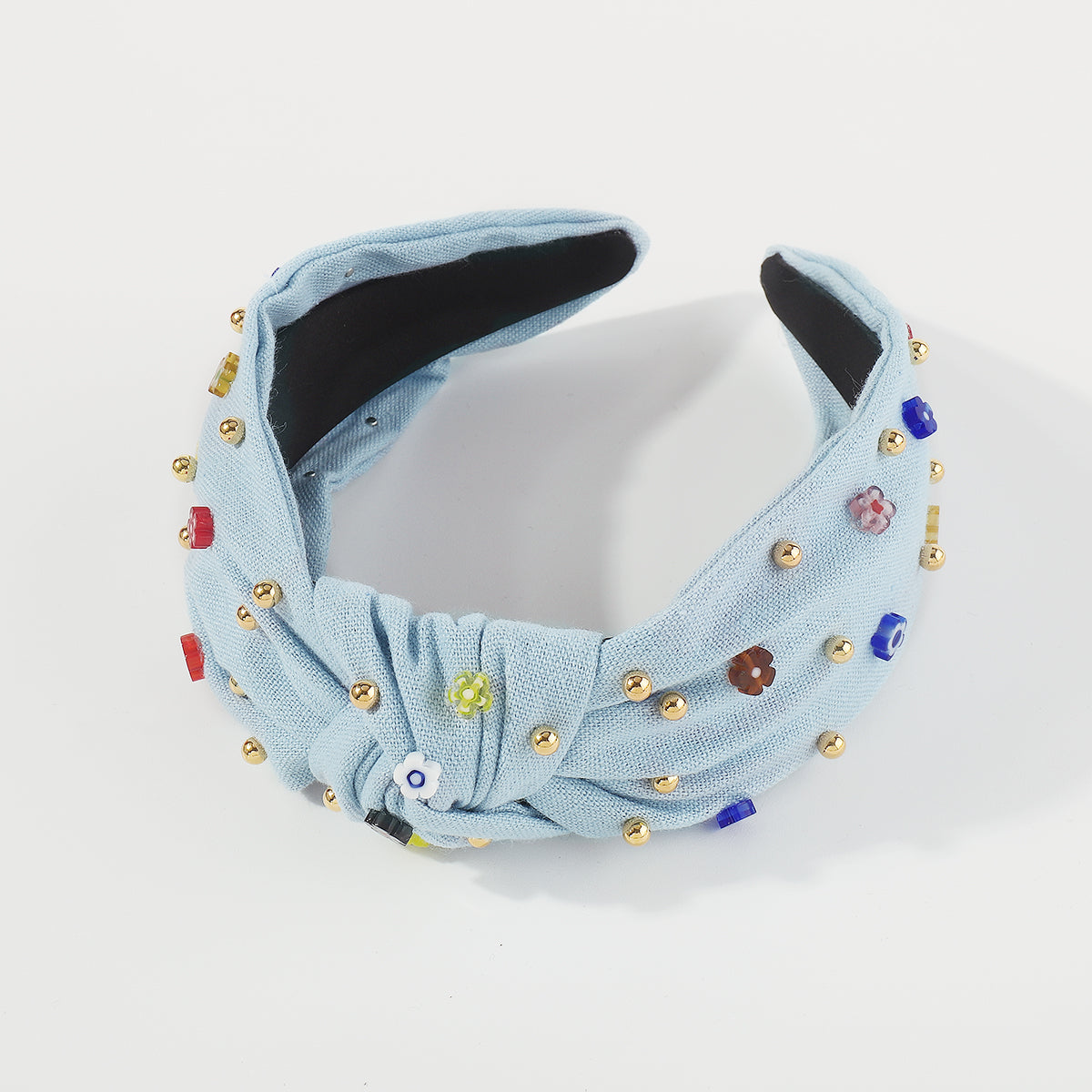 F5904 Resin Flower Gold Beads TopKnotted Headband