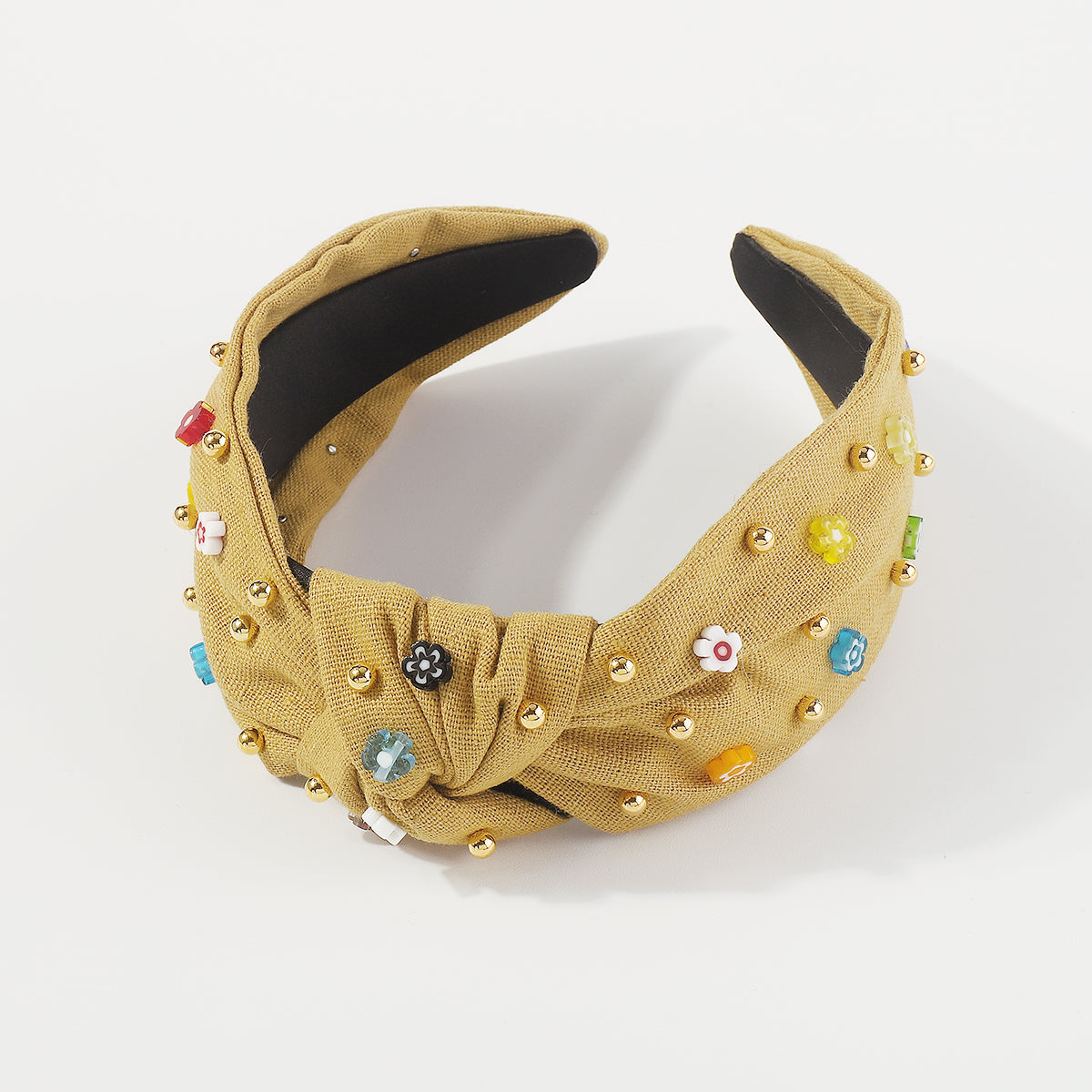 F5904 Resin Flower Gold Beads TopKnotted Headband
