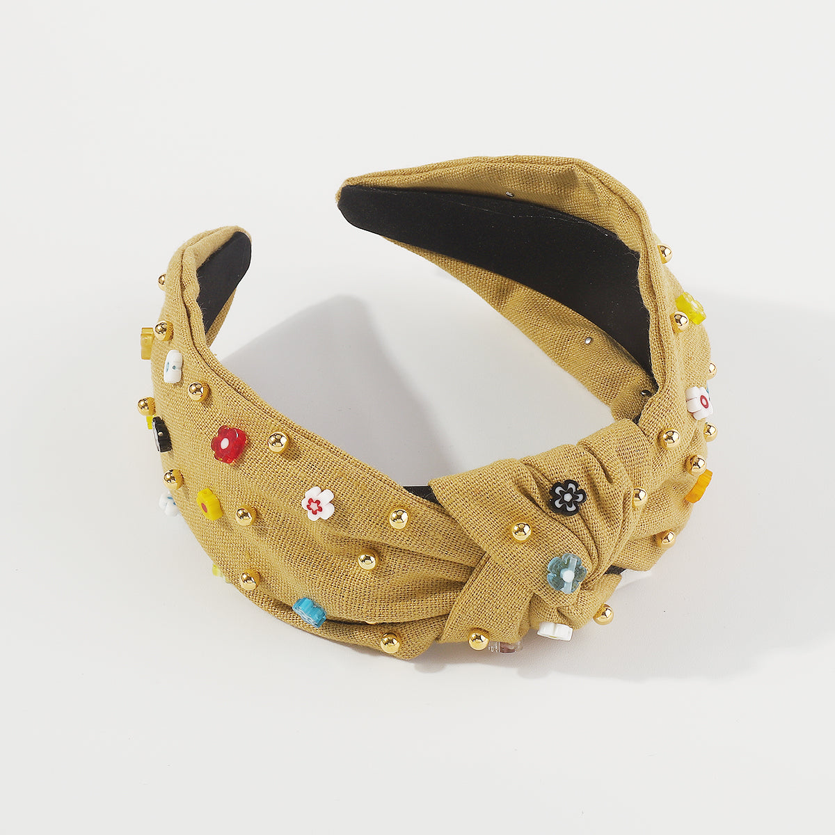 F5904 Resin Flower Gold Beads TopKnotted Headband