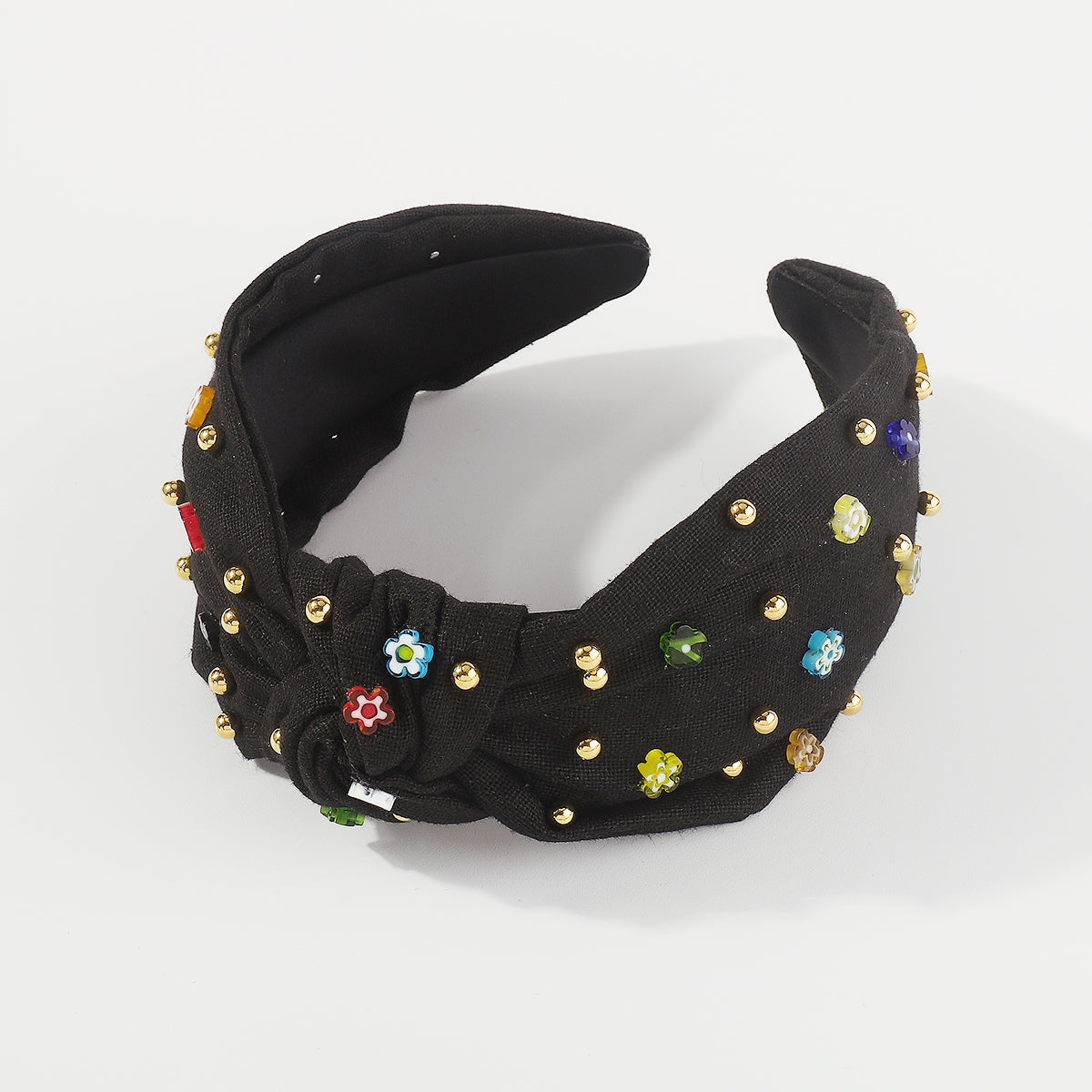 F5904 Resin Flower Gold Beads TopKnotted Headband