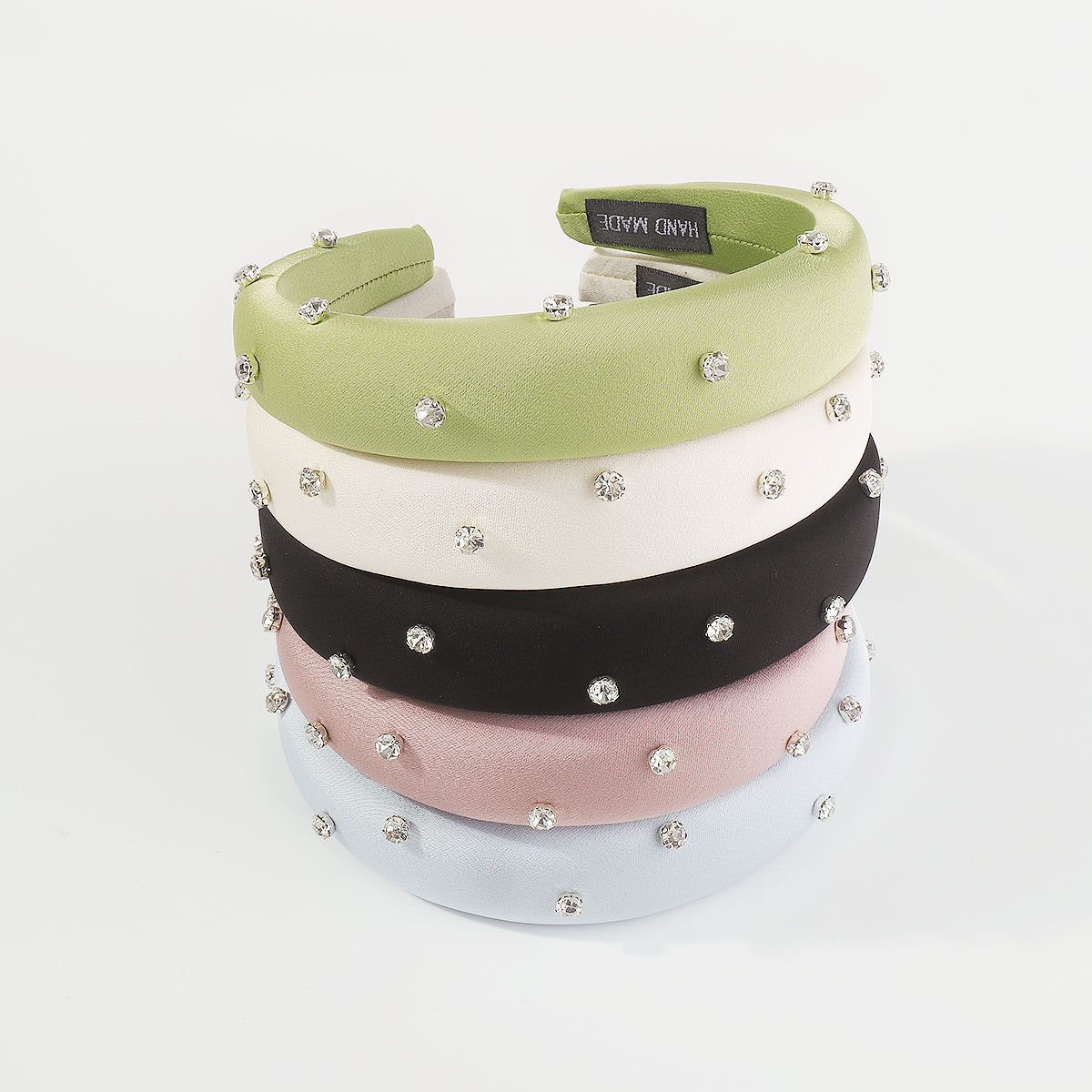 F5911 Shiny Satin Rhinestone Embellished Padded Headband