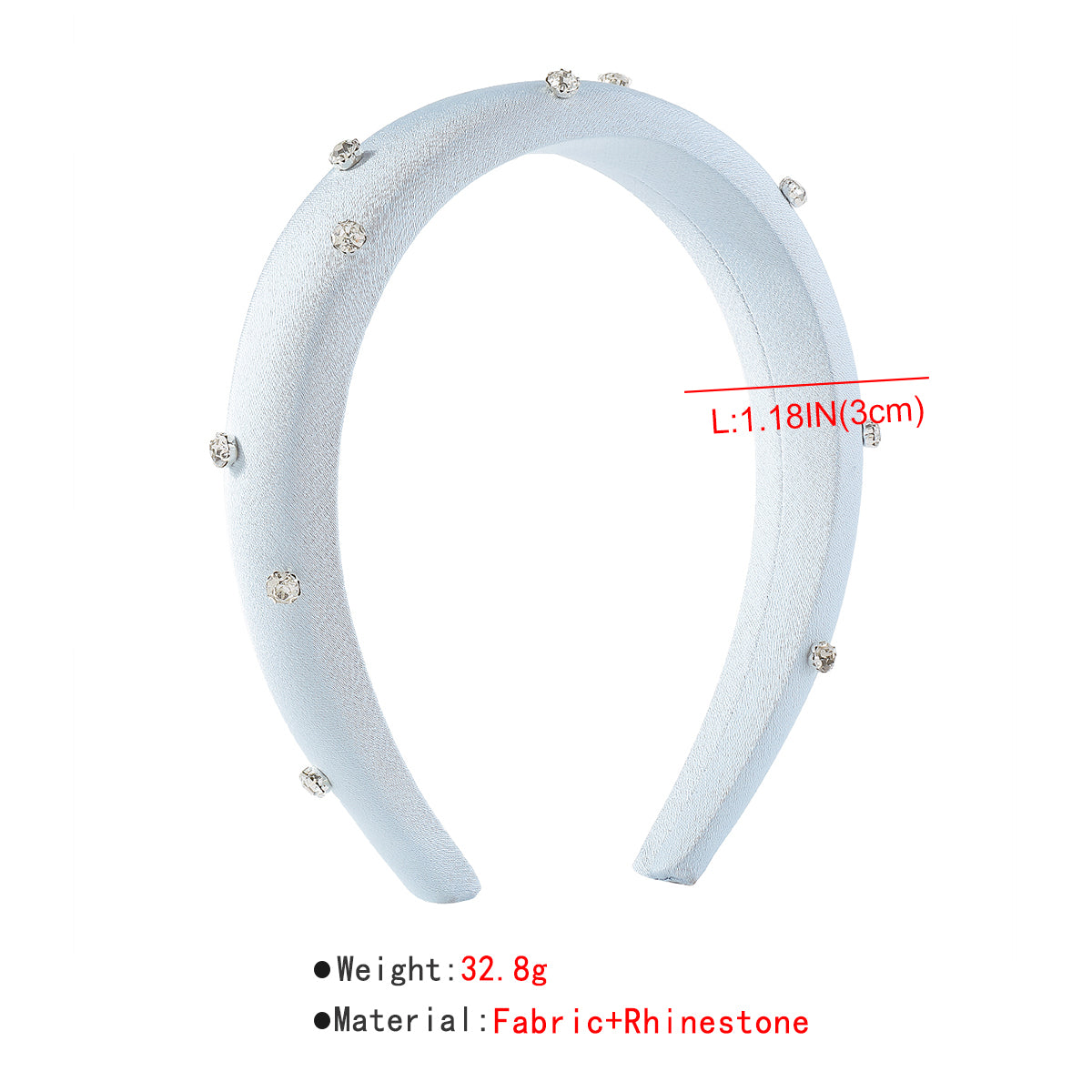 F5911 Shiny Satin Rhinestone Embellished Padded Headband