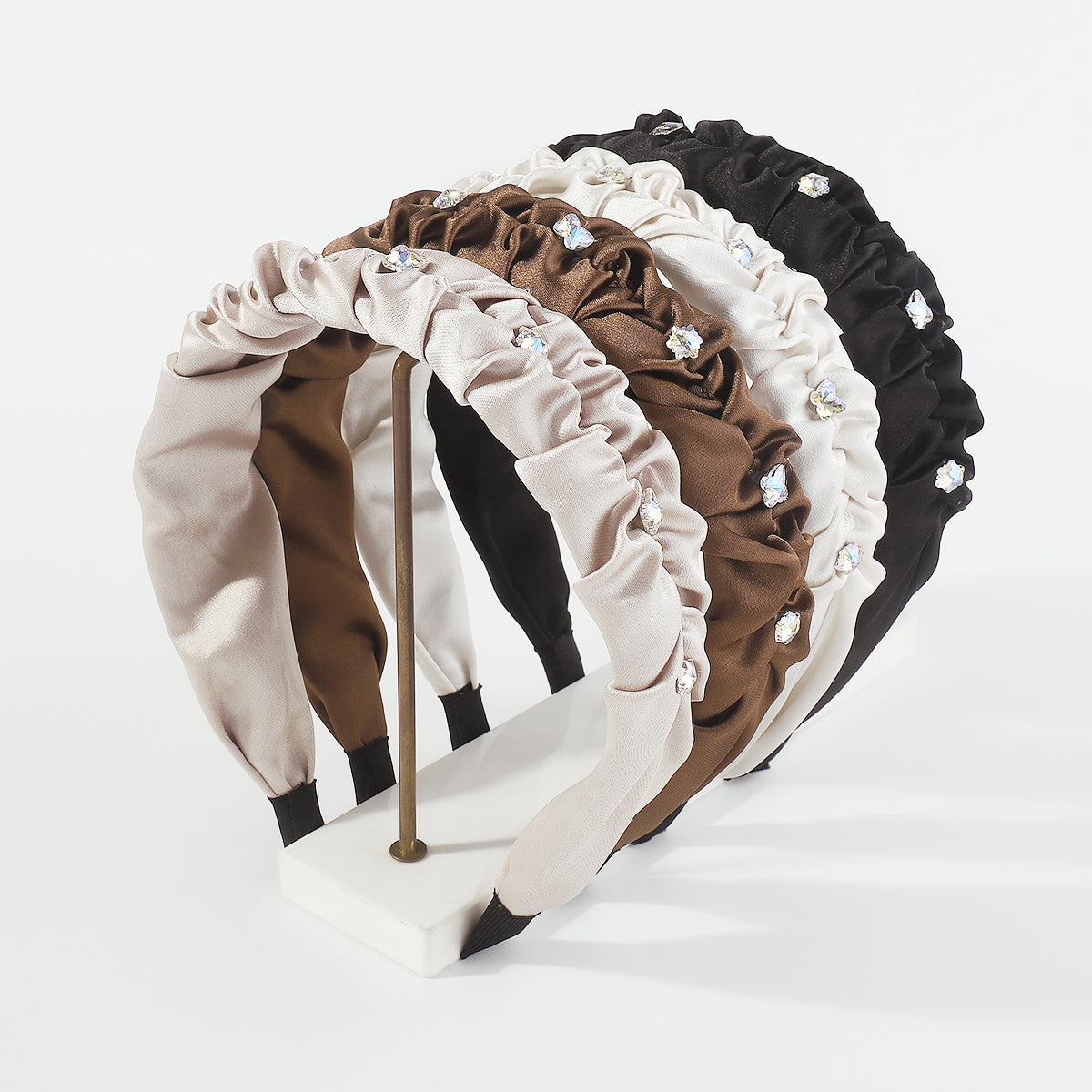 F5921 Satin With Rhinestone Ruched Headband