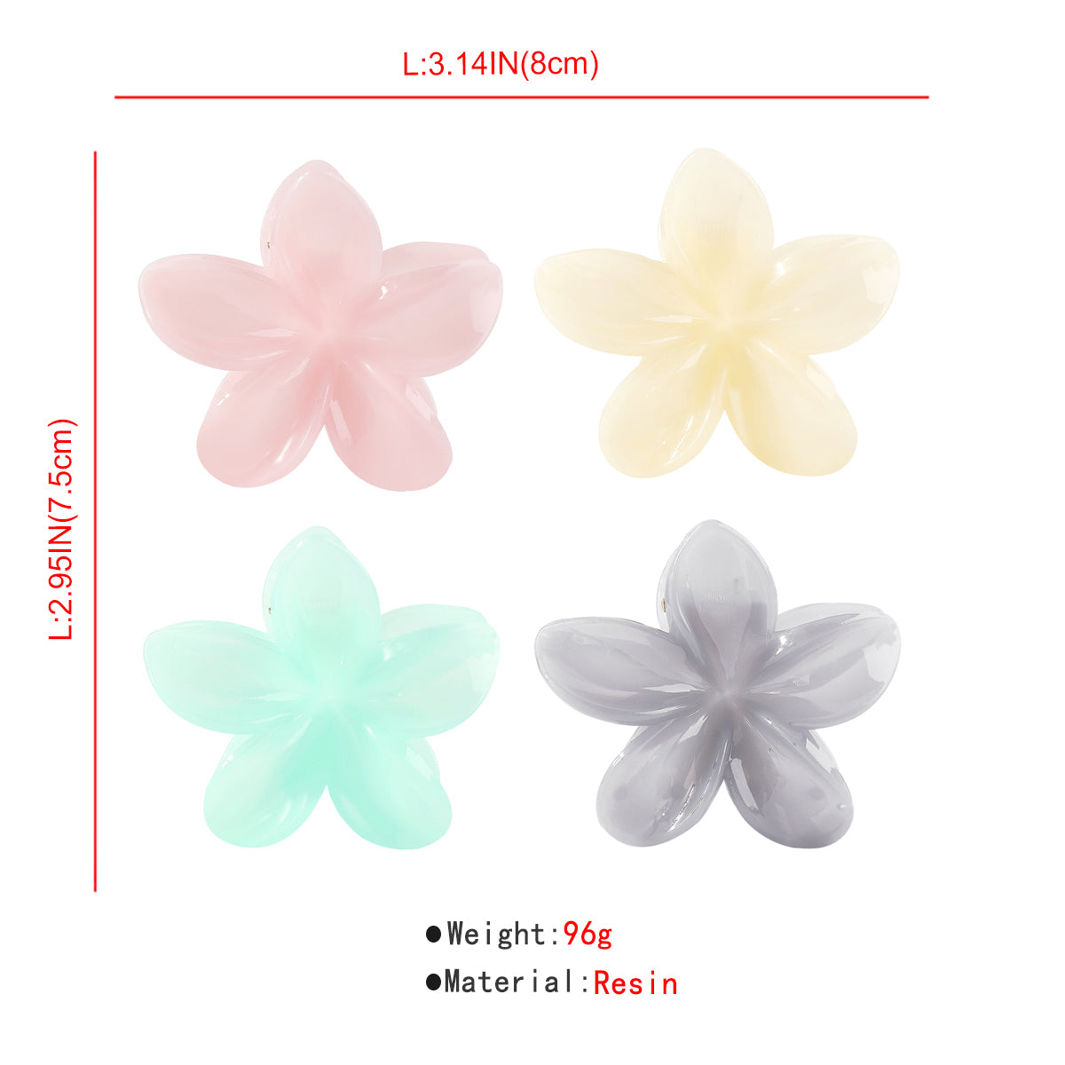 F5951 4 Pcs Summer Large Resin Flower Hair Claw Set
