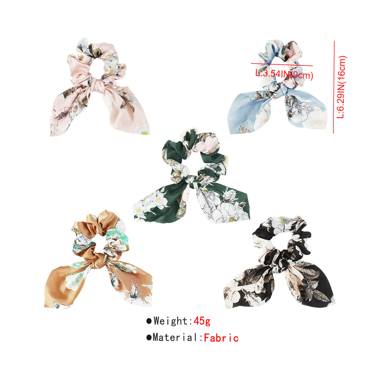 F5961 5 Pcs Floral Bow Ruched Hair Ties Set