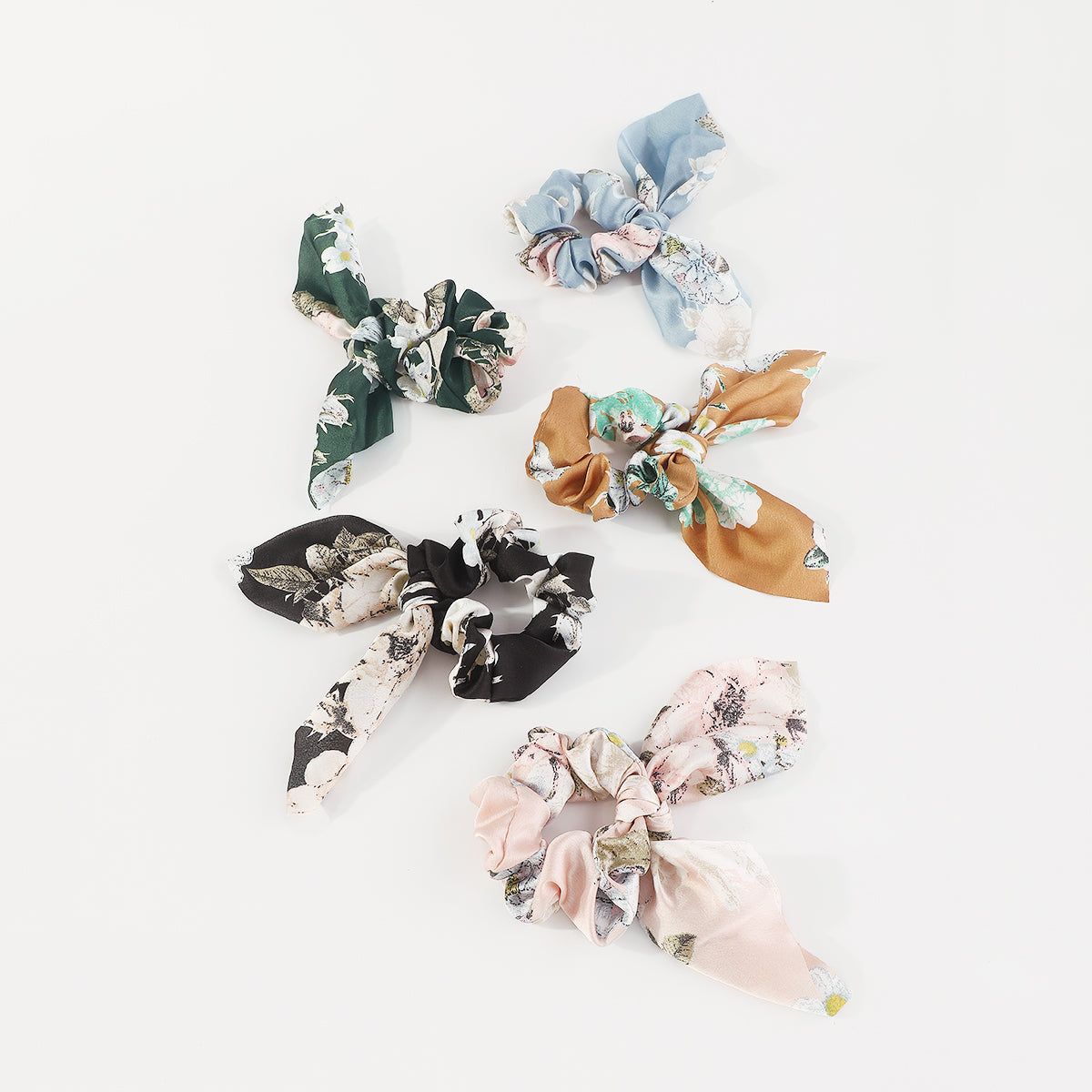 F5961 5 Pcs Floral Bow Ruched Hair Ties Set