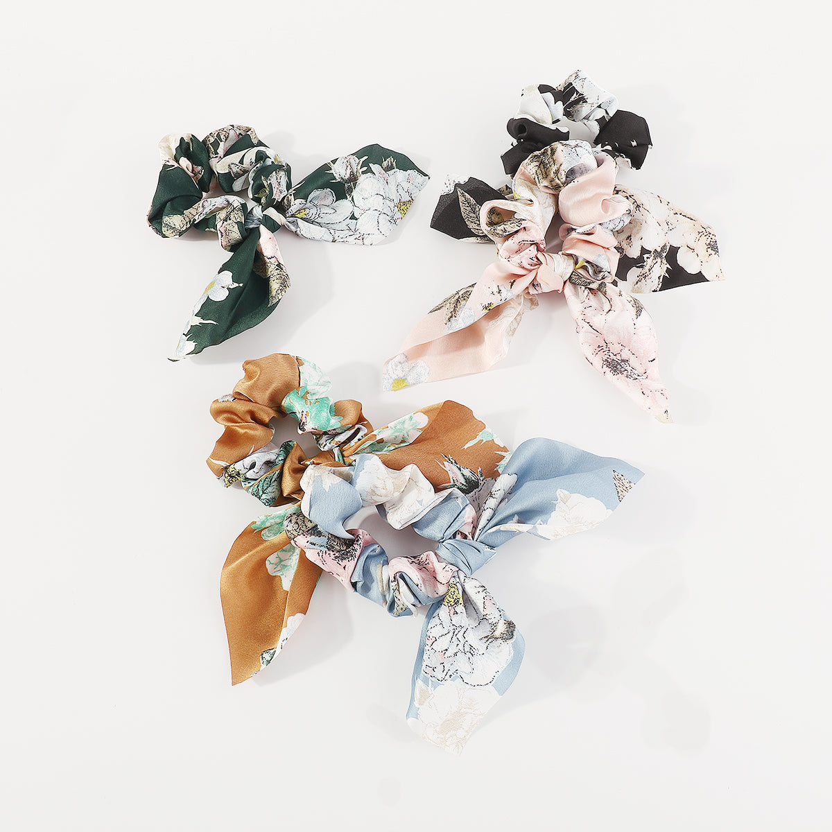 F5961 5 Pcs Floral Bow Ruched Hair Ties Set