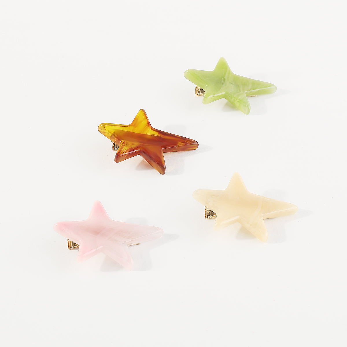 F6044 4pcs Cute Small Acrylic Star Hair Clips Set