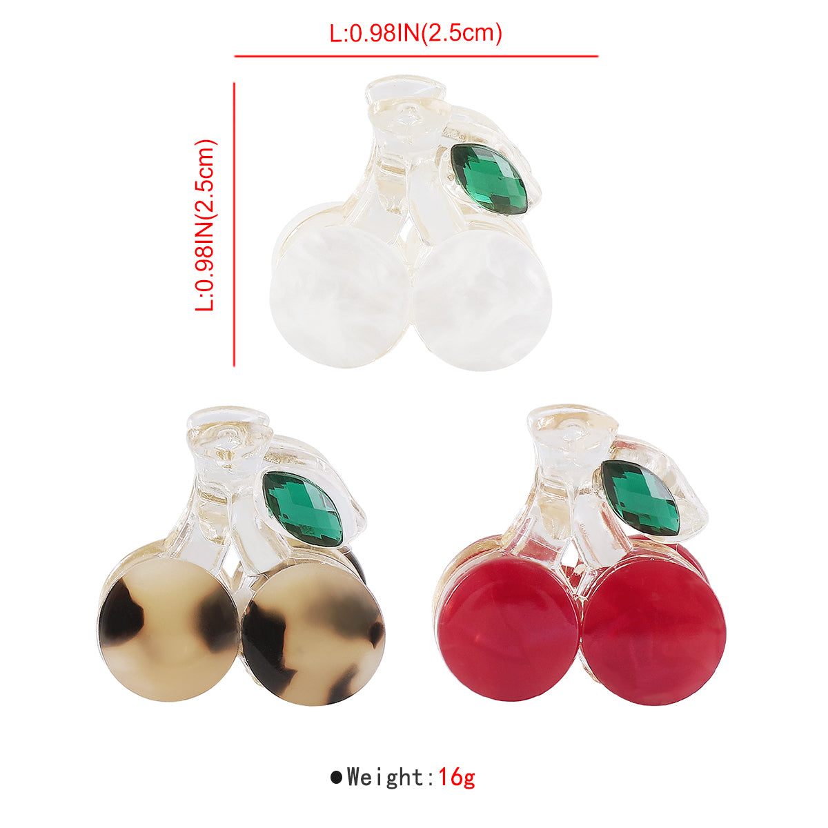 F6045 3pcs Small Acrylic Cute Cherry Hair Clips Set