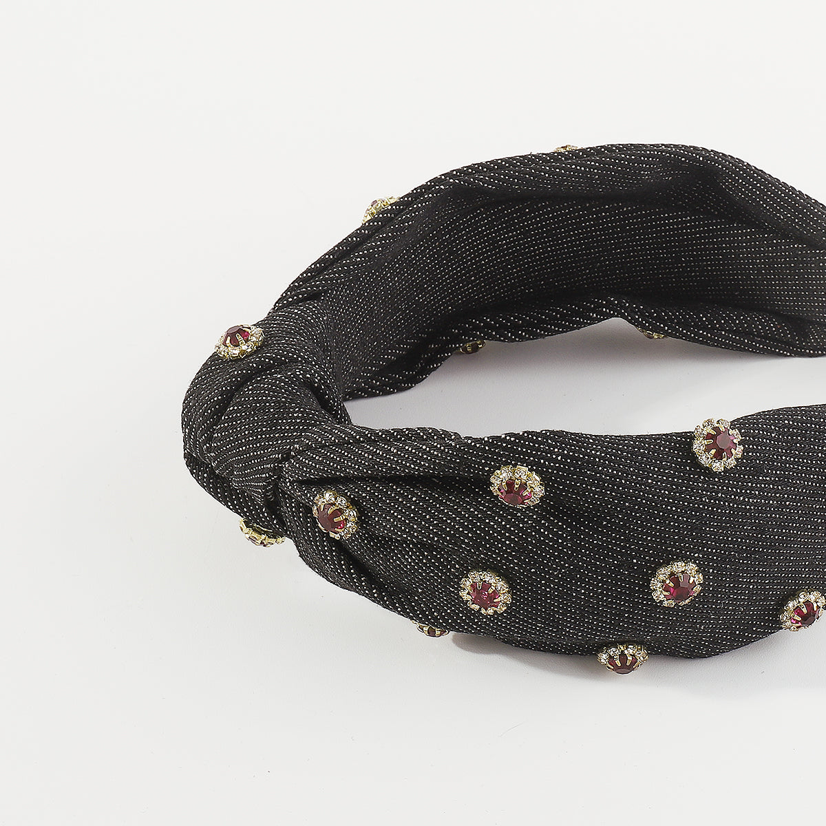 F6119 Wide Denim Crystal Embellished Knotted Headbands