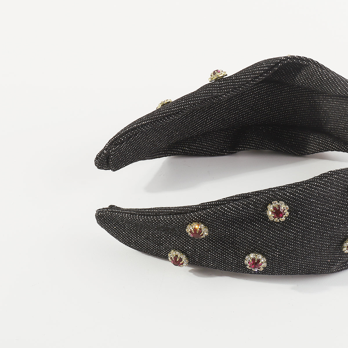 F6119 Wide Denim Crystal Embellished Knotted Headbands