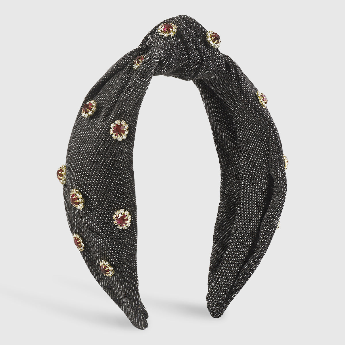 F6119 Wide Denim Crystal Embellished Knotted Headbands