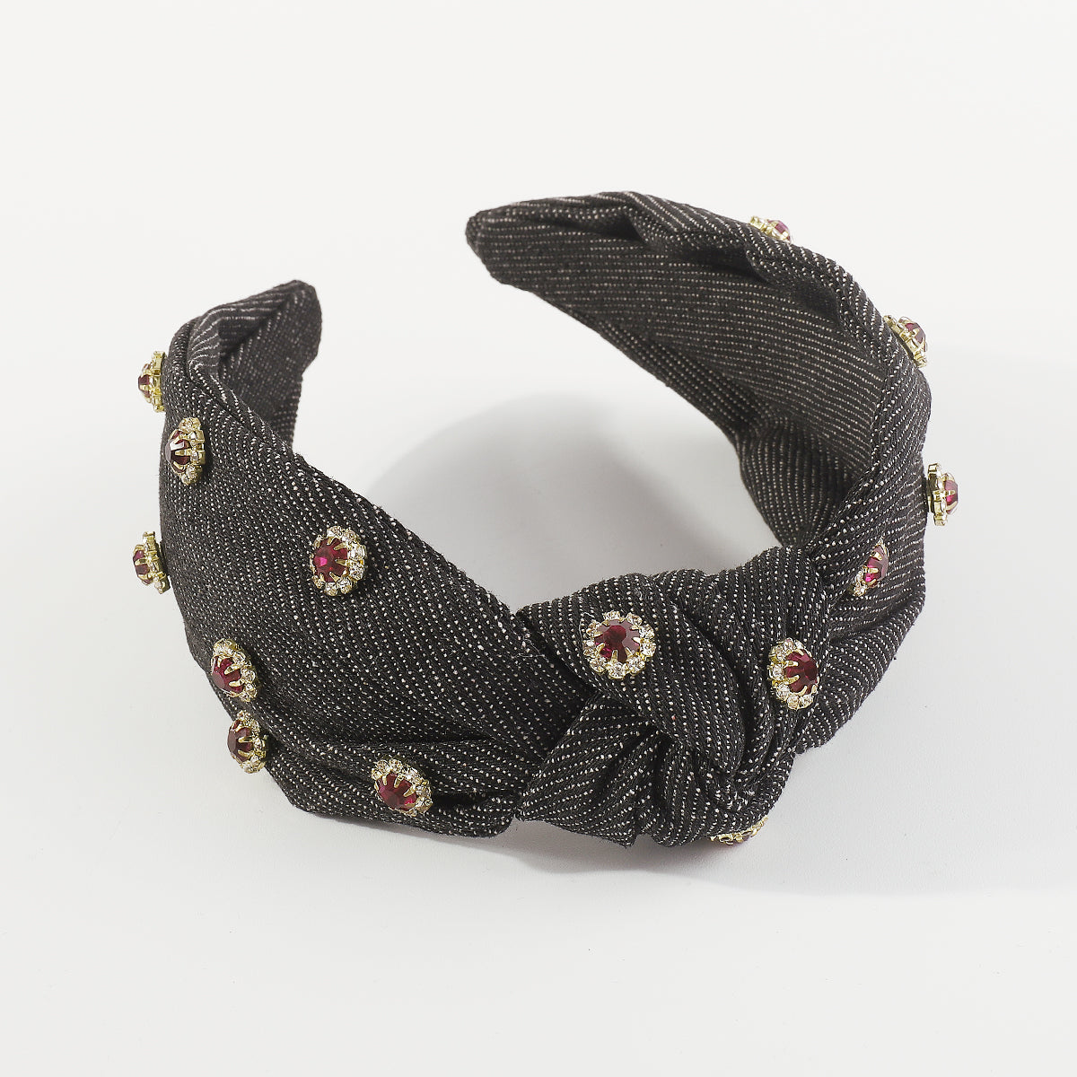 F6119 Wide Denim Crystal Embellished Knotted Headbands