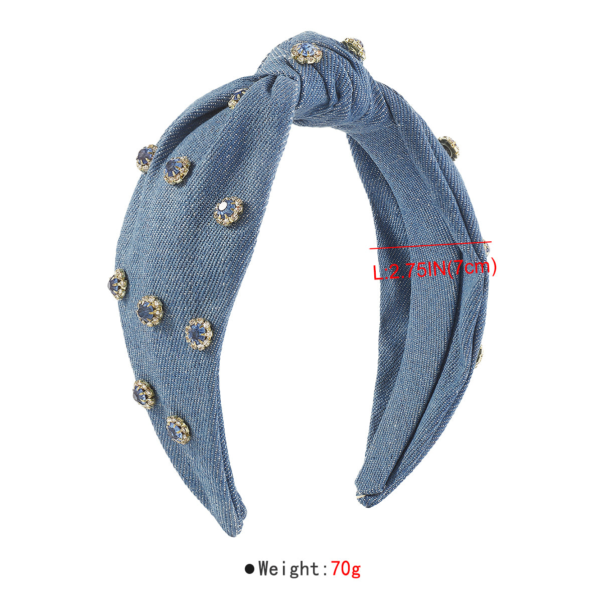 F6119 Wide Denim Crystal Embellished Knotted Headbands