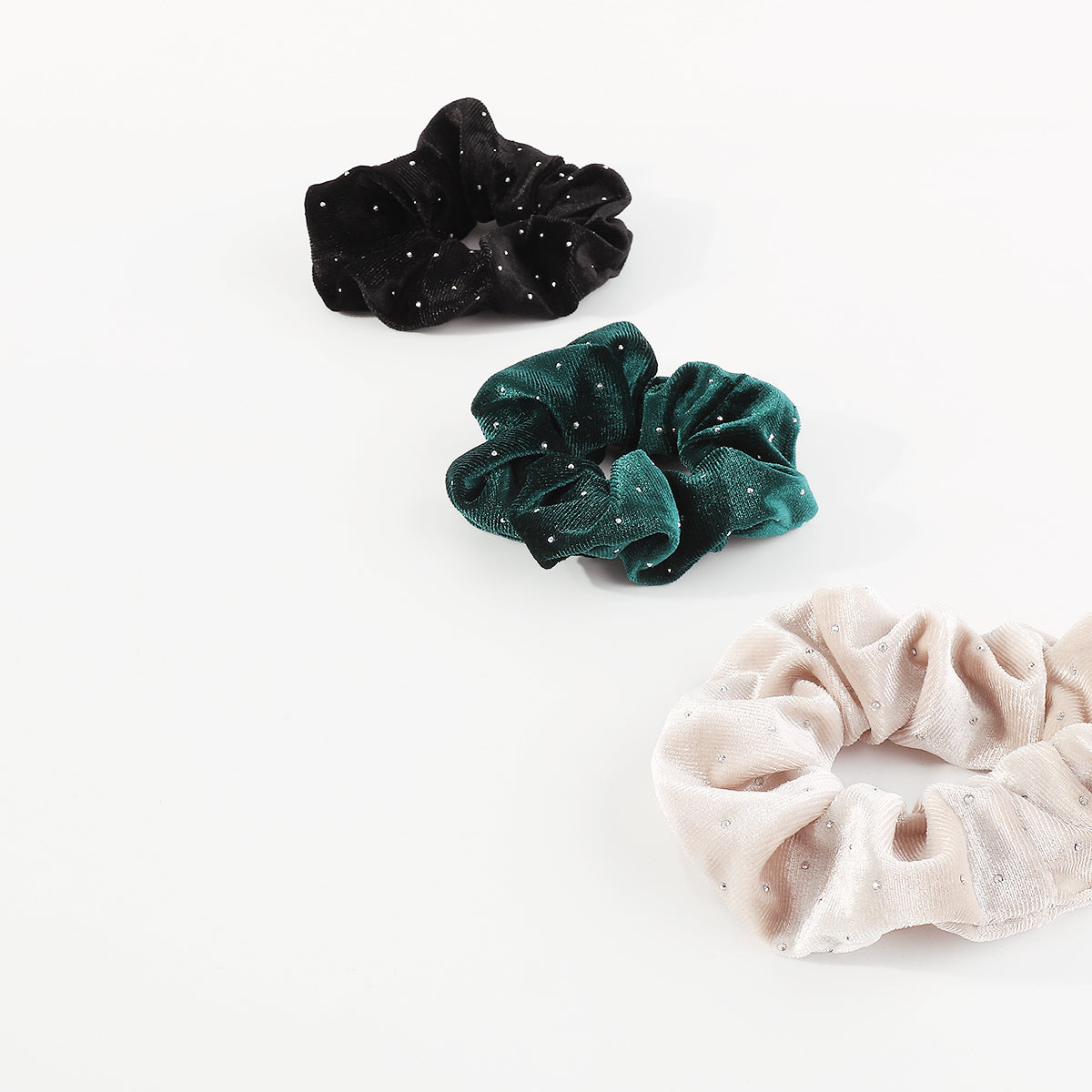 F6150 3pcs Velvet Crystal Elastic Hair Ties Set