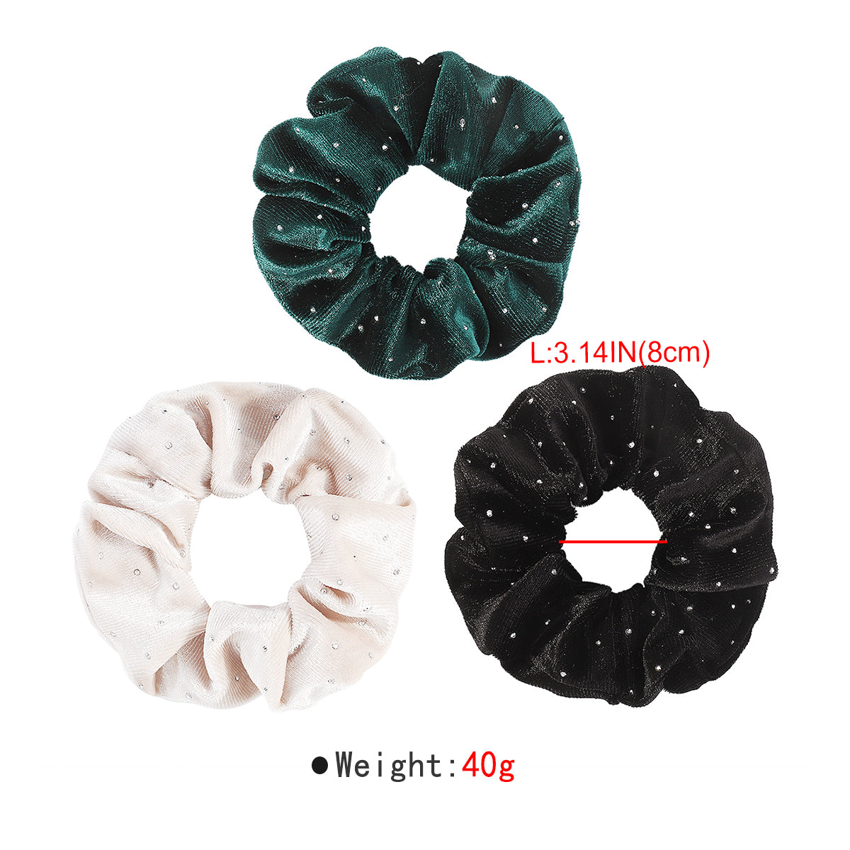 F6150 3pcs Velvet Crystal Elastic Hair Ties Set