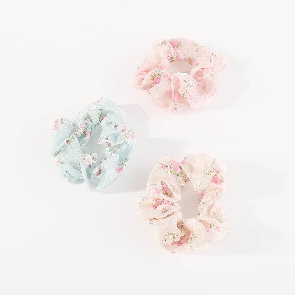 F6151 3 pcs Flower Scrunchies Elastic Hair Ties Set