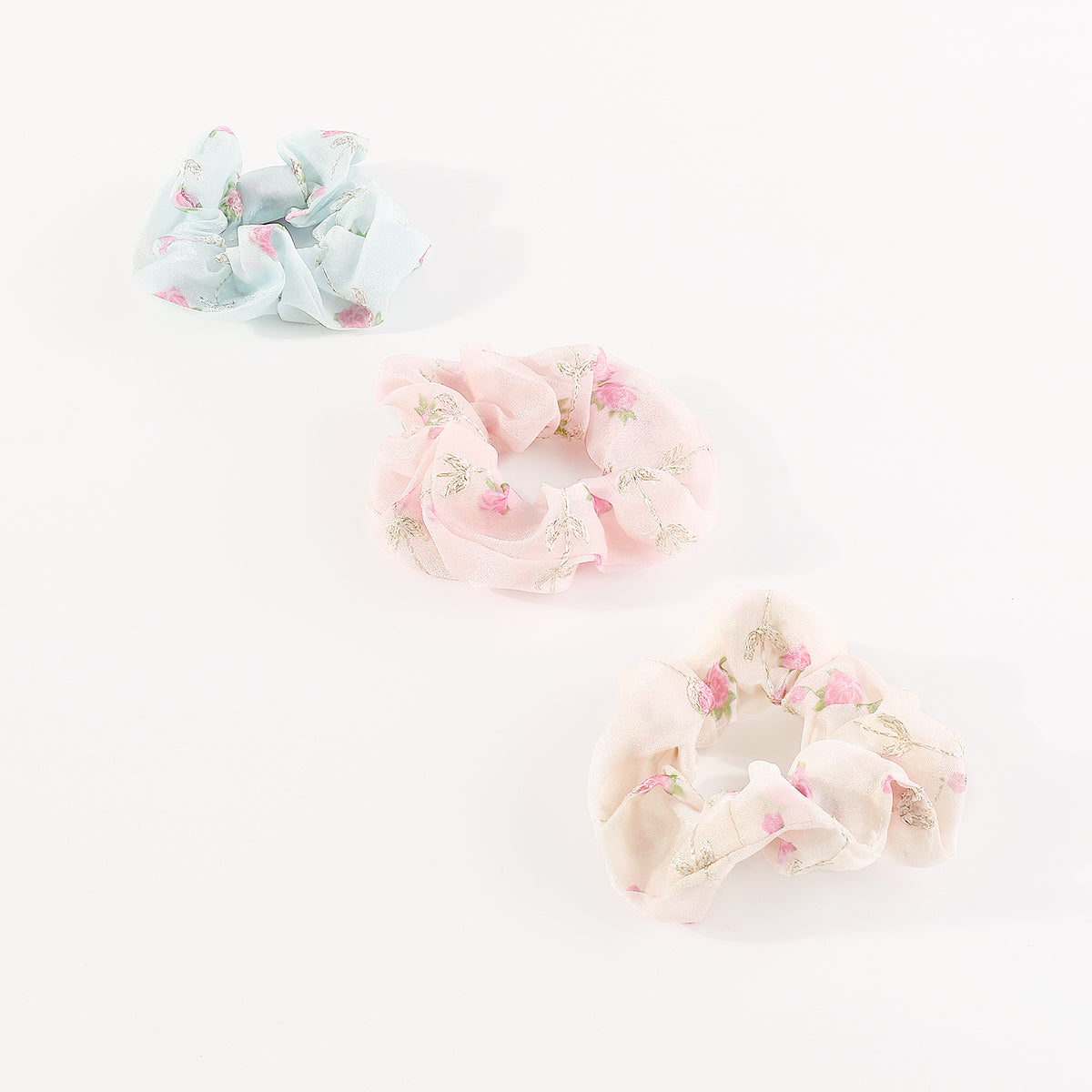 F6151 3 pcs Flower Scrunchies Elastic Hair Ties Set