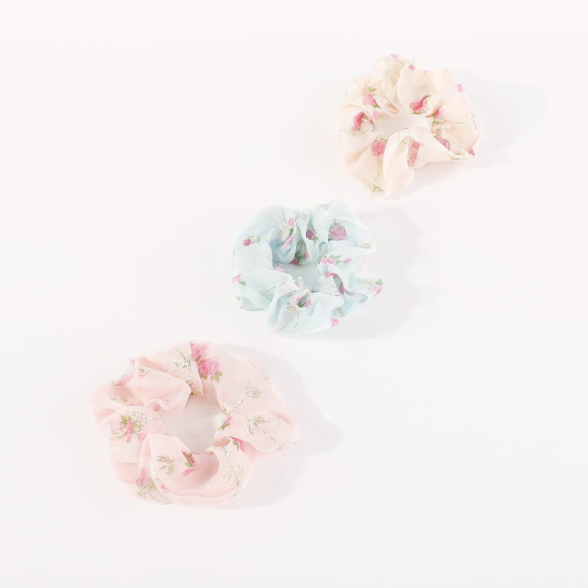 F6151 3 pcs Flower Scrunchies Elastic Hair Ties Set
