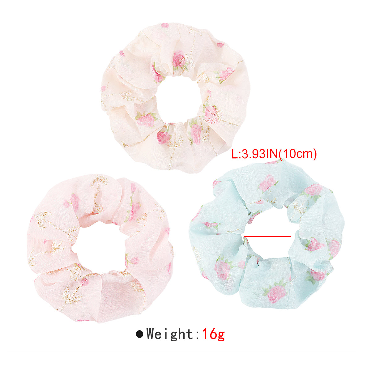 F6151 3 pcs Flower Scrunchies Elastic Hair Ties Set